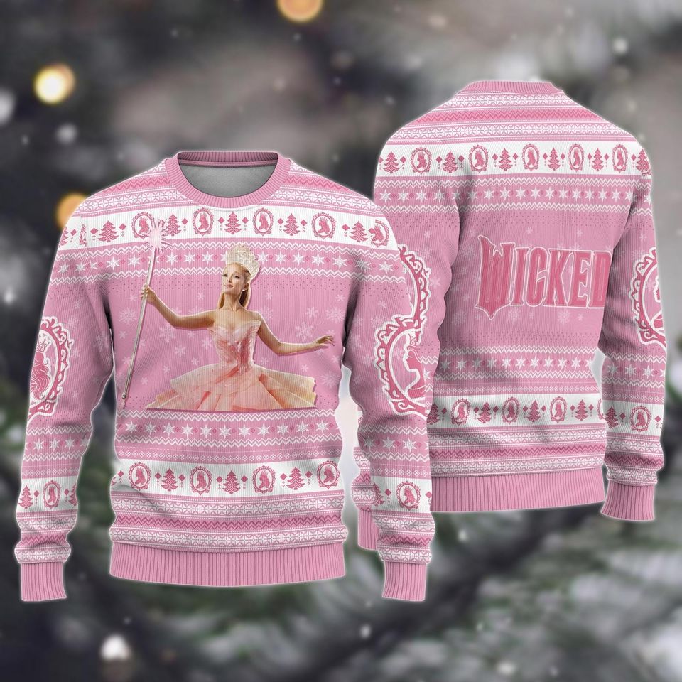 Glinda Wicked Ugly Christmas Sweater, Pink Wicked Good Xmas Sweater