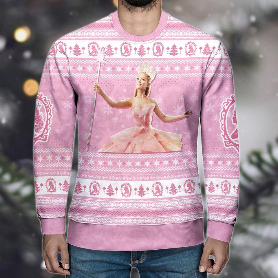 Glinda Wicked Ugly Christmas Sweater, Pink Wicked Good Xmas Sweater