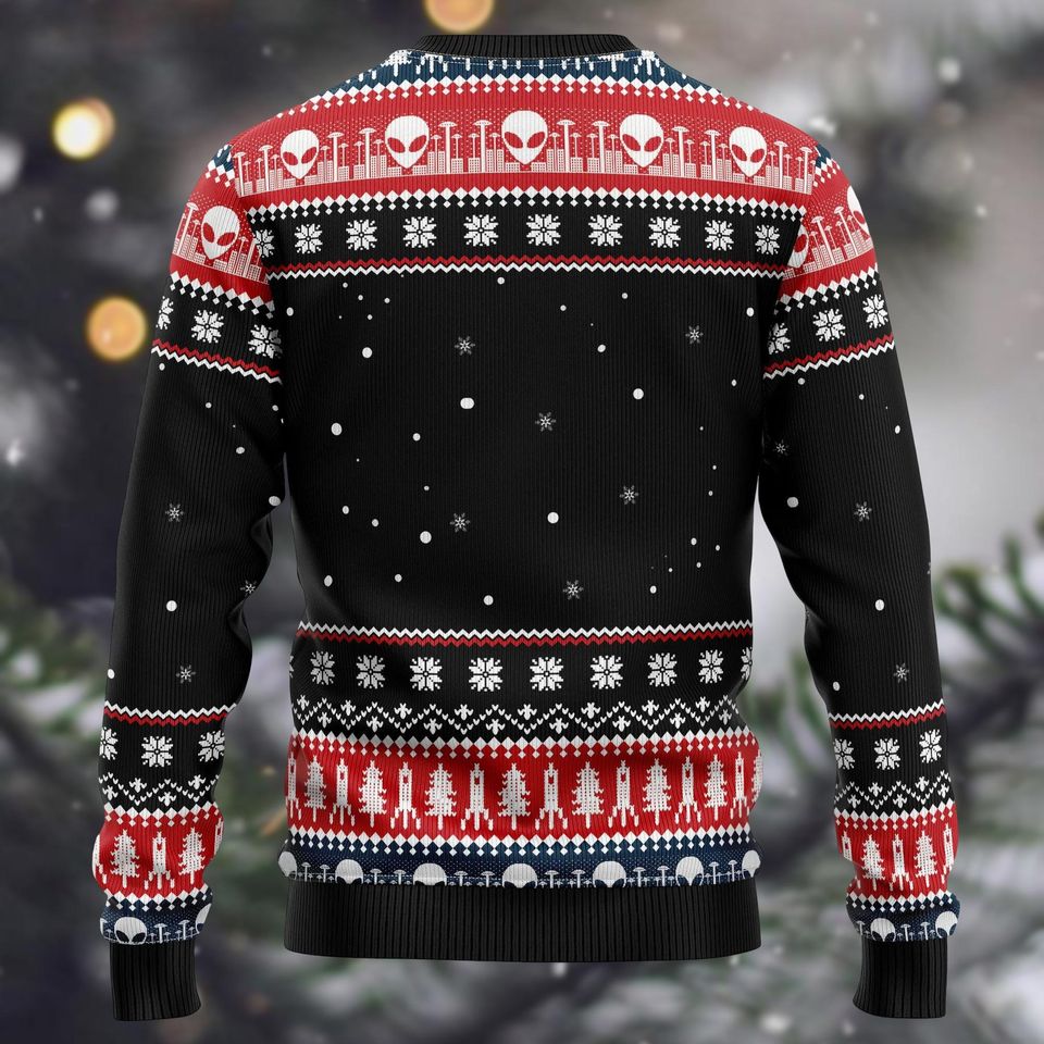 Alien Christmas Ugly Sweater, Space Ship Xmas Sweater