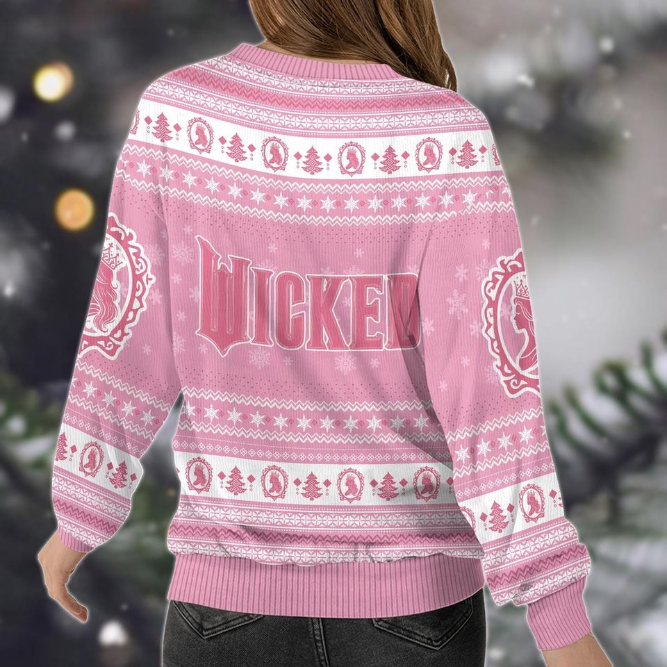 Glinda Wicked Ugly Christmas Sweater, Pink Wicked Good Xmas Sweater