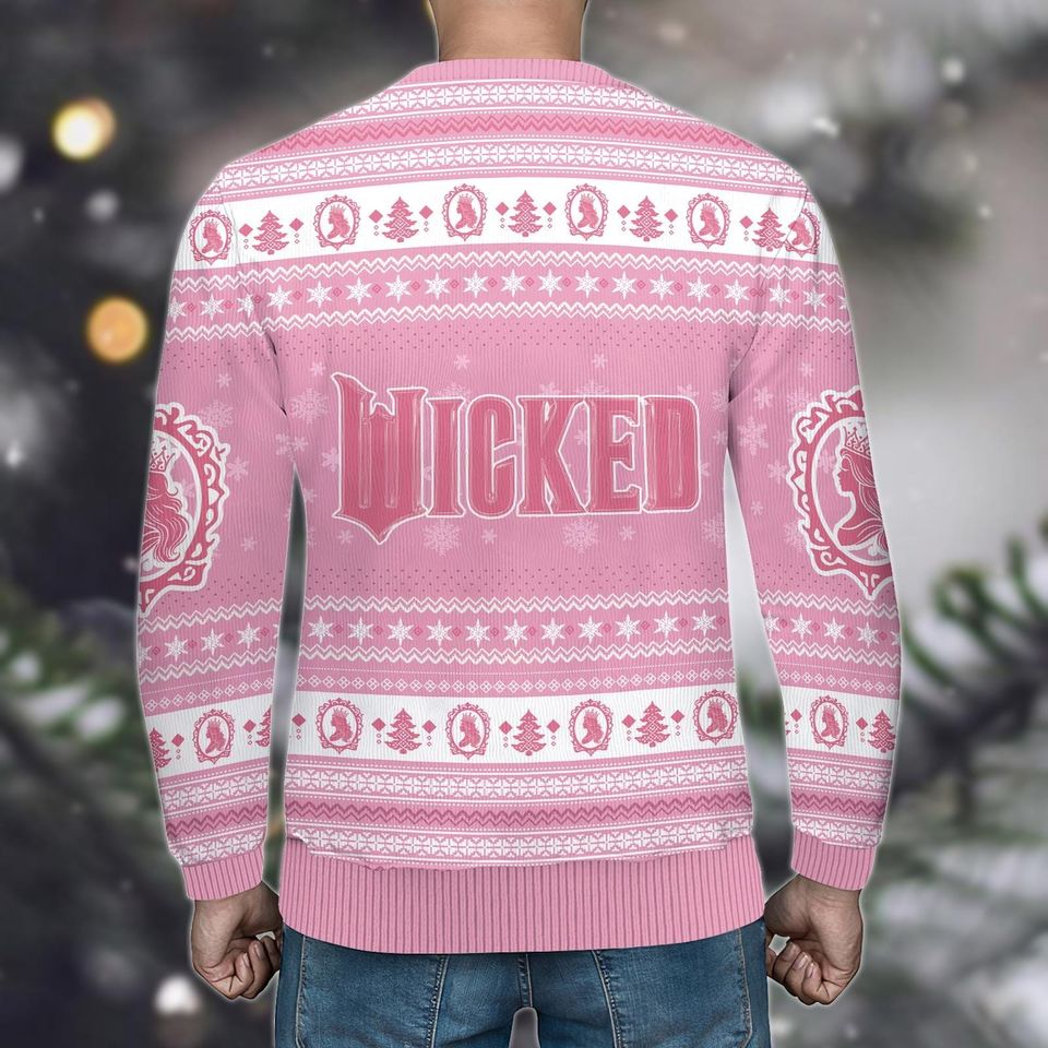 Glinda Wicked Ugly Christmas Sweater, Pink Wicked Good Xmas Sweater