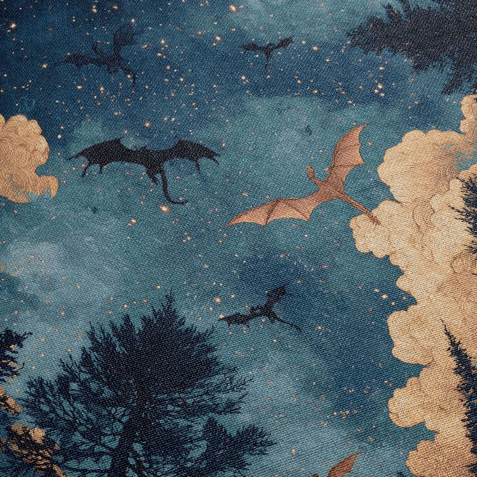 Dragons Woven Blanket: Enchanted Night Sky Cotton Throw