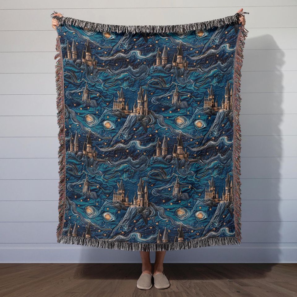 Wizard Castle Woven Throw Blanket: Starry Night Fantasy Decor