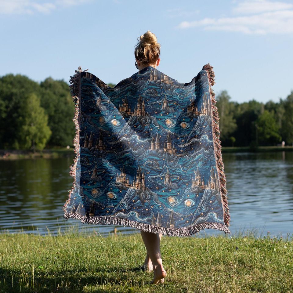 Wizard Castle Woven Throw Blanket: Starry Night Fantasy Decor