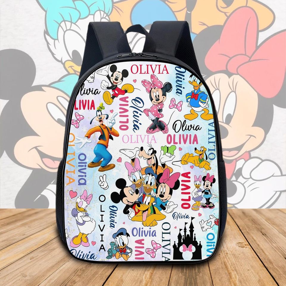 Personalized Disney Mickey Backpack, Mickey Mouse Backpack, Cartoon Backpack, Disney Pixar Backpack, Custom Mickey And Friends Backpack