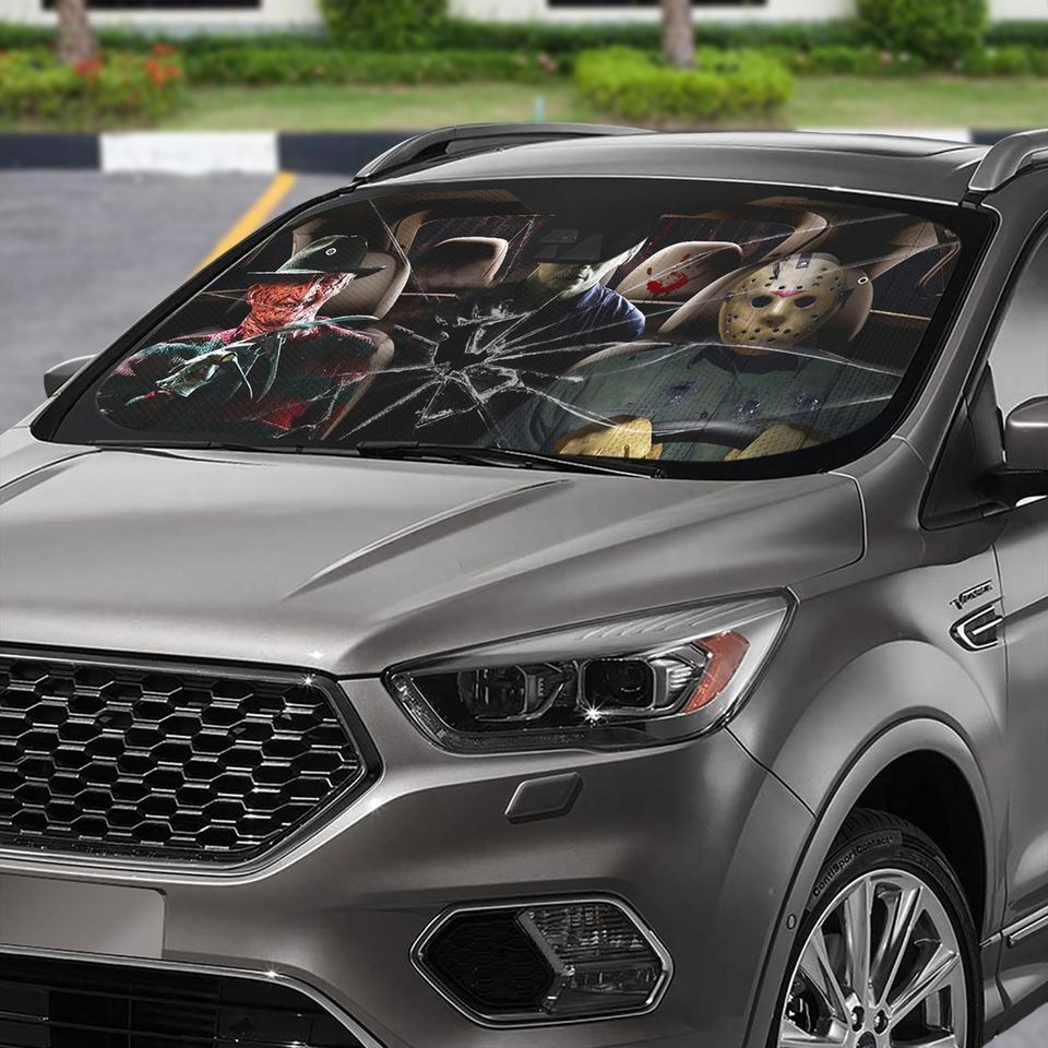 Halloween Horror Car Sunshade, Horror Characters Movie Auto Sunshade, Michael Myers Sunshade, Car Screen Decor, Gift For Friends