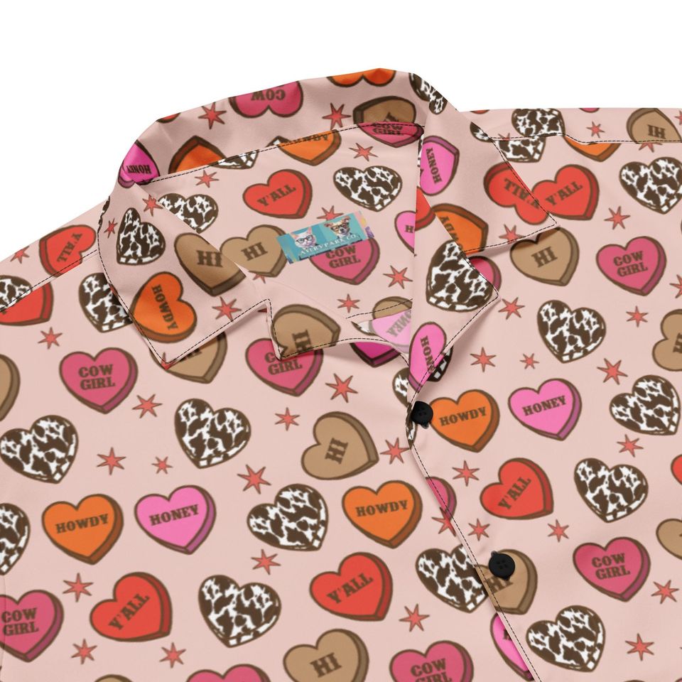 Howdy Valentine's Day Unisex Button Up Shirt, Valentine's Day Hearts Shirt, Valentine's Day Hawaiian Shirt