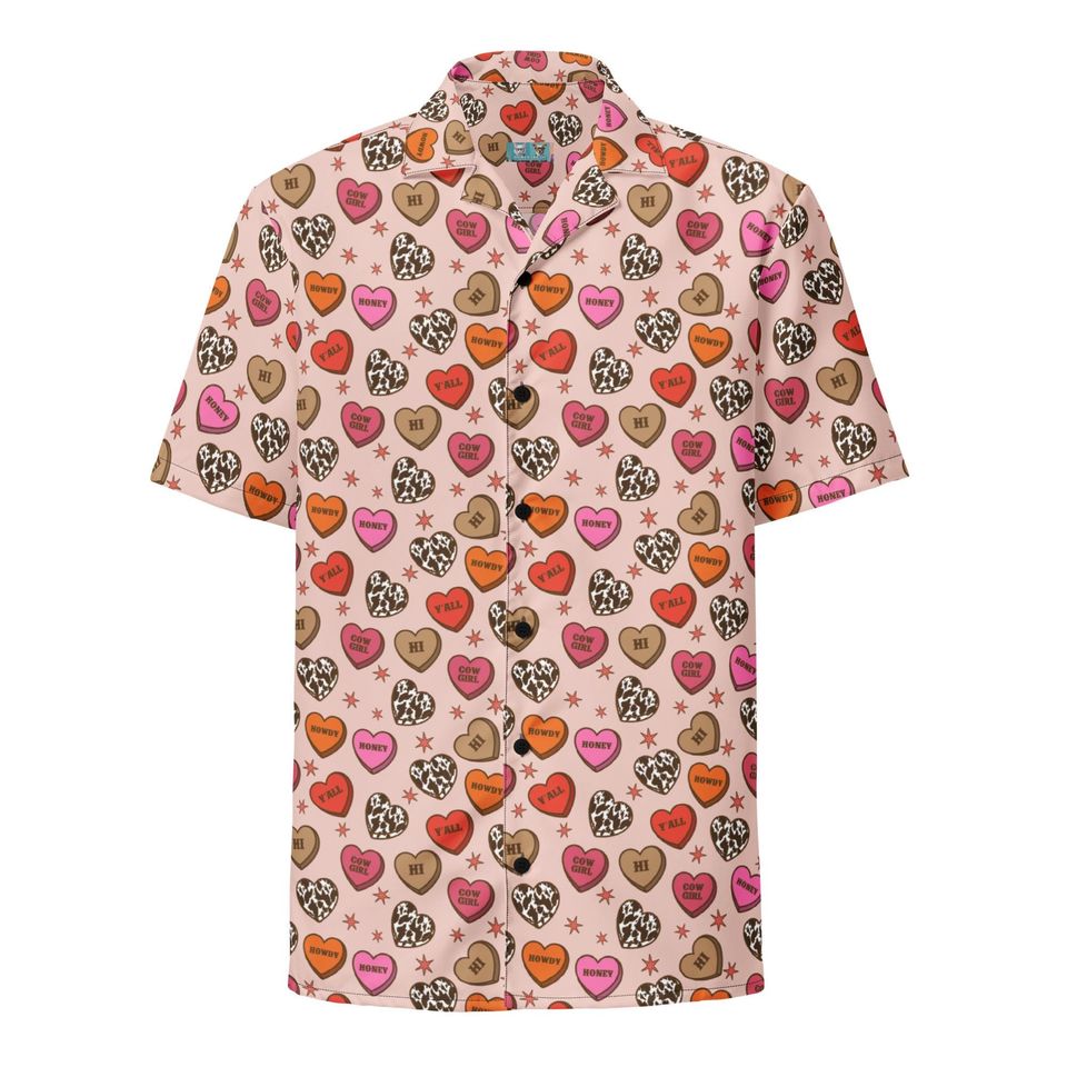 Howdy Valentine's Day Unisex Button Up Shirt, Valentine's Day Hearts Shirt, Valentine's Day Hawaiian Shirt