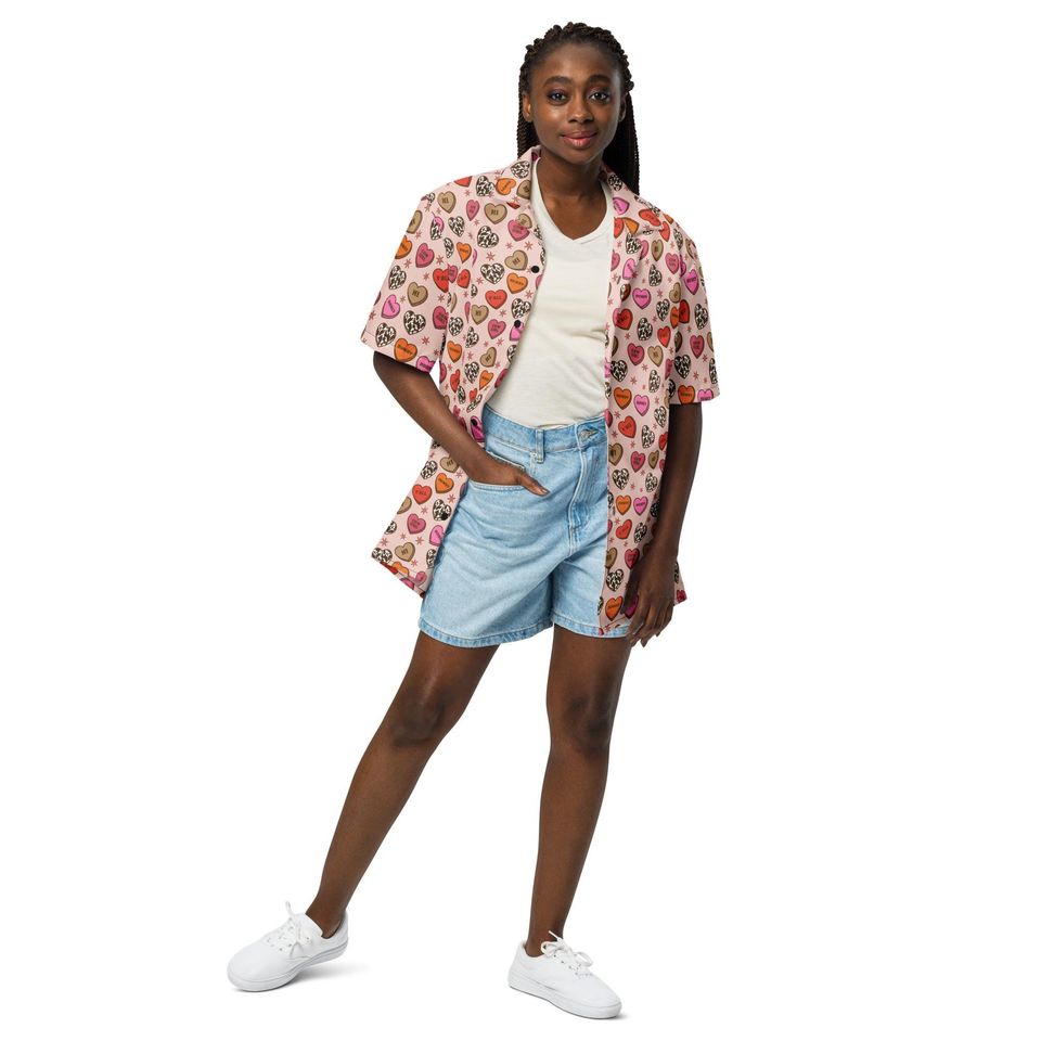 Howdy Valentine's Day Unisex Button Up Shirt, Valentine's Day Hearts Shirt, Valentine's Day Hawaiian Shirt