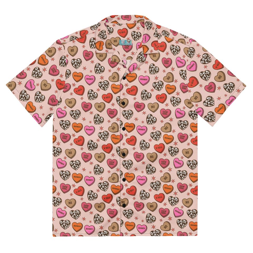 Howdy Valentine's Day Unisex Button Up Shirt, Valentine's Day Hearts Shirt, Valentine's Day Hawaiian Shirt