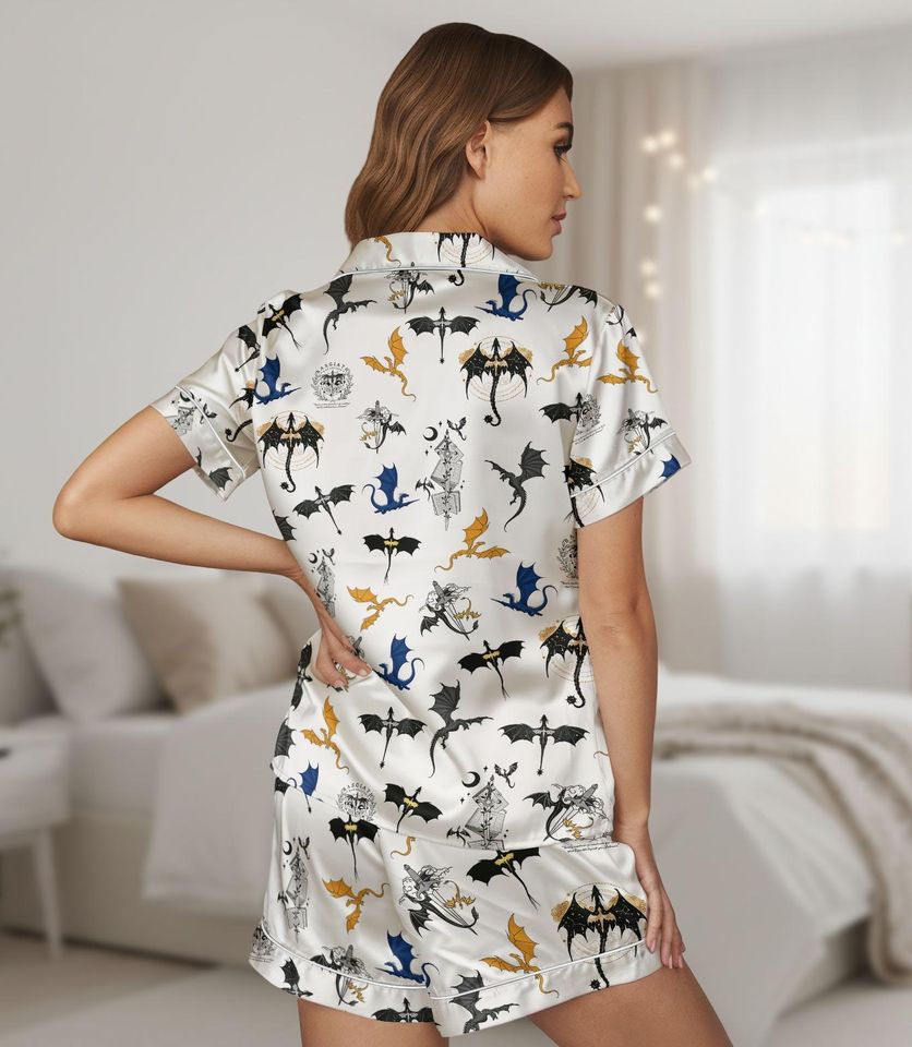 Fourth Wing Pajamas Short Set, Cute Matching Loungewear, Fantasy Short Sleeve Sleepwear, Cozy Dragon Lover Pjs, Gift For Fan