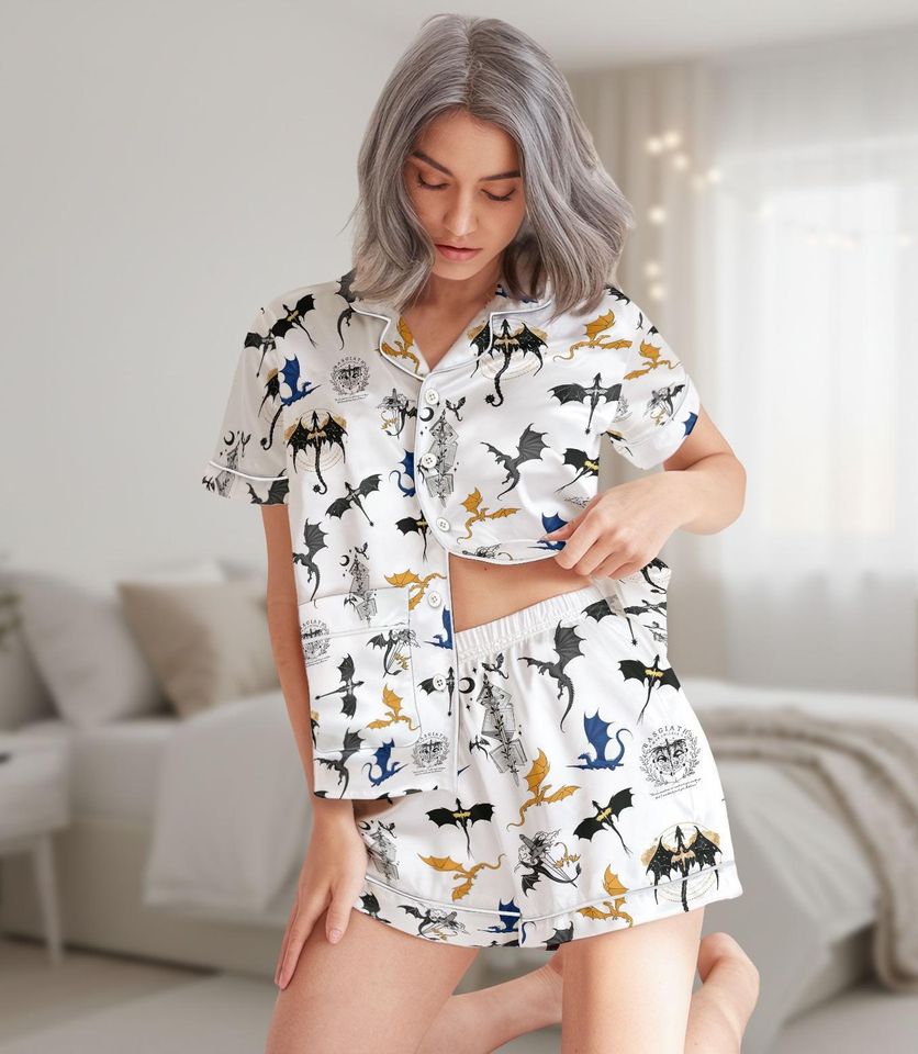 Fourth Wing Pajamas Short Set, Cute Matching Loungewear, Fantasy Short Sleeve Sleepwear, Cozy Dragon Lover Pjs, Gift For Fan