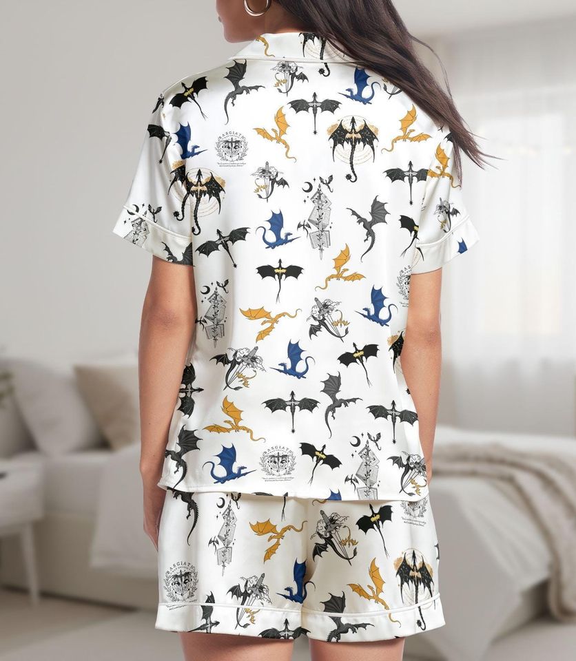 Fourth Wing Pajamas Short Set, Cute Matching Loungewear, Fantasy Short Sleeve Sleepwear, Cozy Dragon Lover Pjs, Gift For Fan