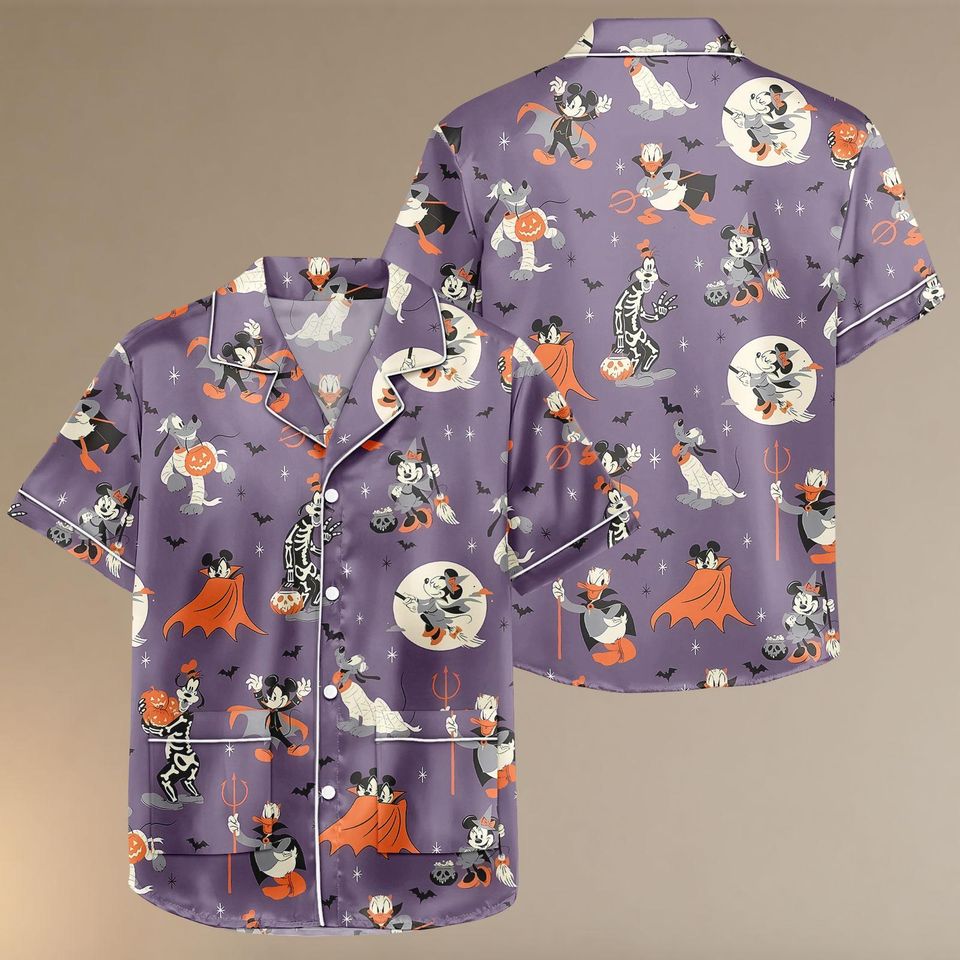 Halloween Mickey And Friends Short Pajamas, Mickey Mouse Pajamas Women, Disneyland Pajamas Set, Mickey Pluto Skeleton Pajamas