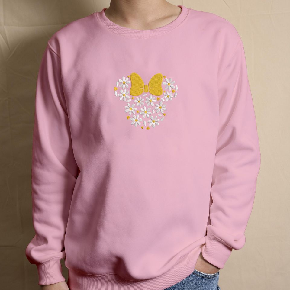 Flower Mouse Head Embroidery Sweatshirt Trendy Embroidery Sweatshirt
