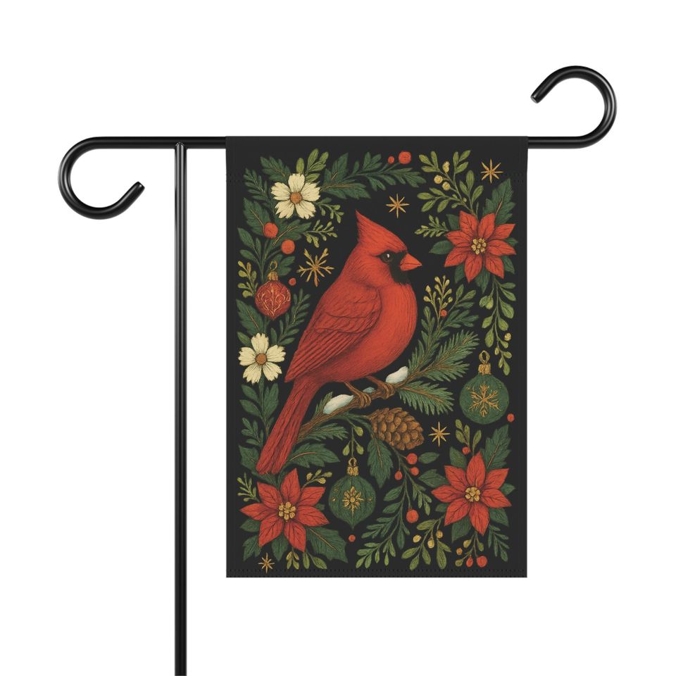 Christmas Garden Flag: Red Cardinal Yard Flag, Holiday Yard Art, Christmas Seasonal Flags, Christmas Porch Decor