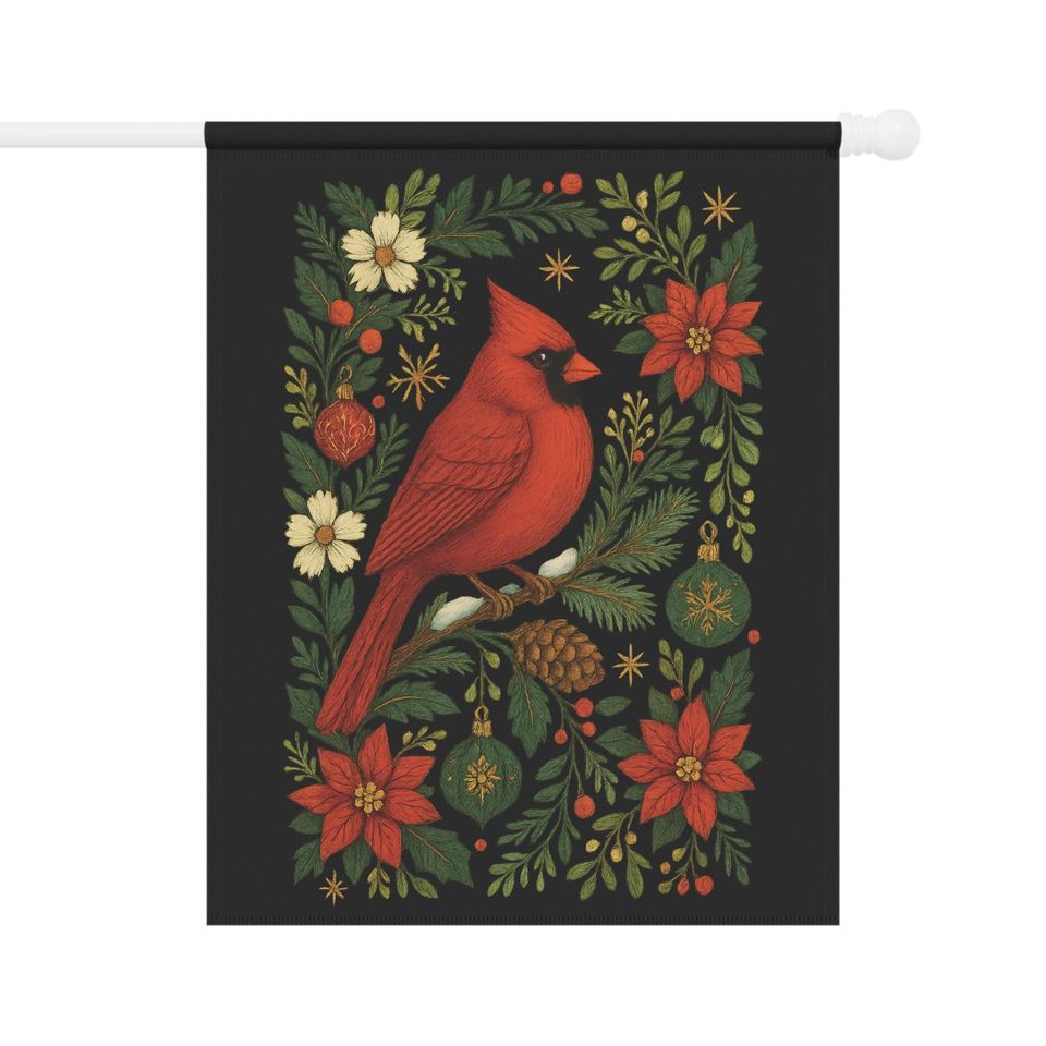 Christmas Garden Flag: Red Cardinal Yard Flag, Holiday Yard Art, Christmas Seasonal Flags, Christmas Porch Decor