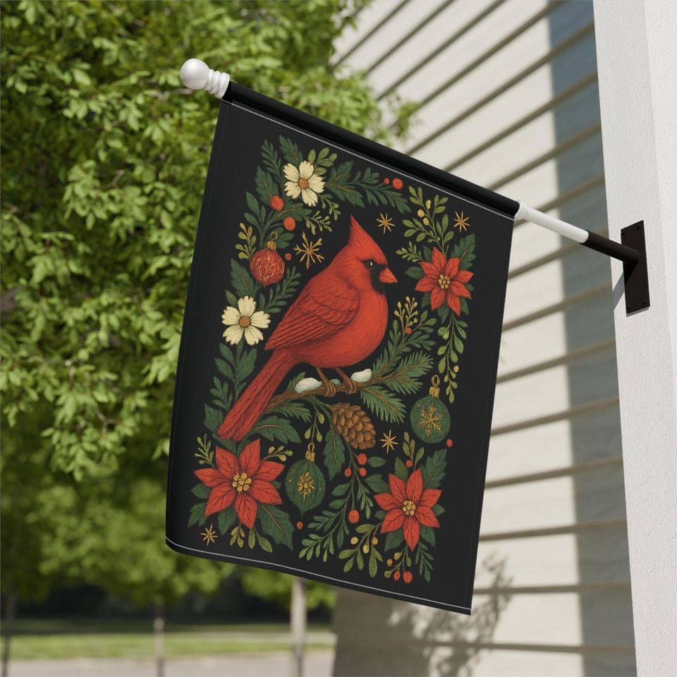 Christmas Garden Flag: Red Cardinal Yard Flag, Holiday Yard Art, Christmas Seasonal Flags, Christmas Porch Decor