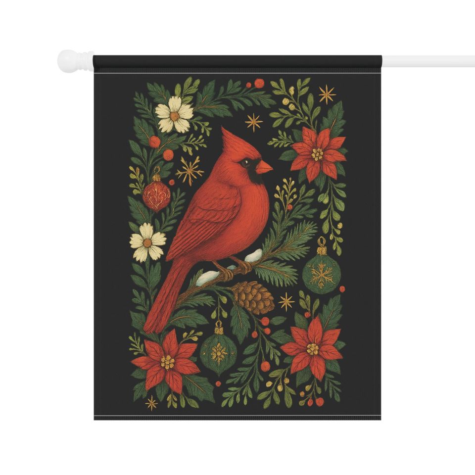 Christmas Garden Flag: Red Cardinal Yard Flag, Holiday Yard Art, Christmas Seasonal Flags, Christmas Porch Decor