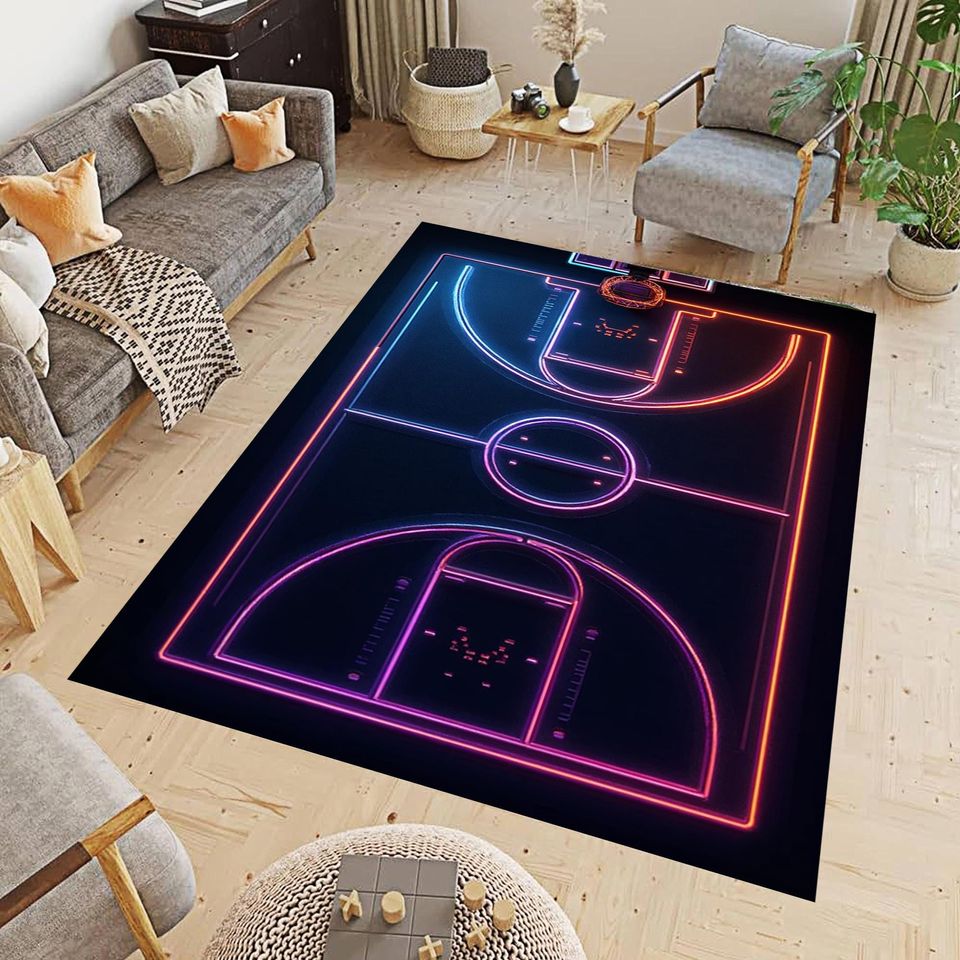 Basketball Rug: Modern Sports Decor for Playroom or Living Room