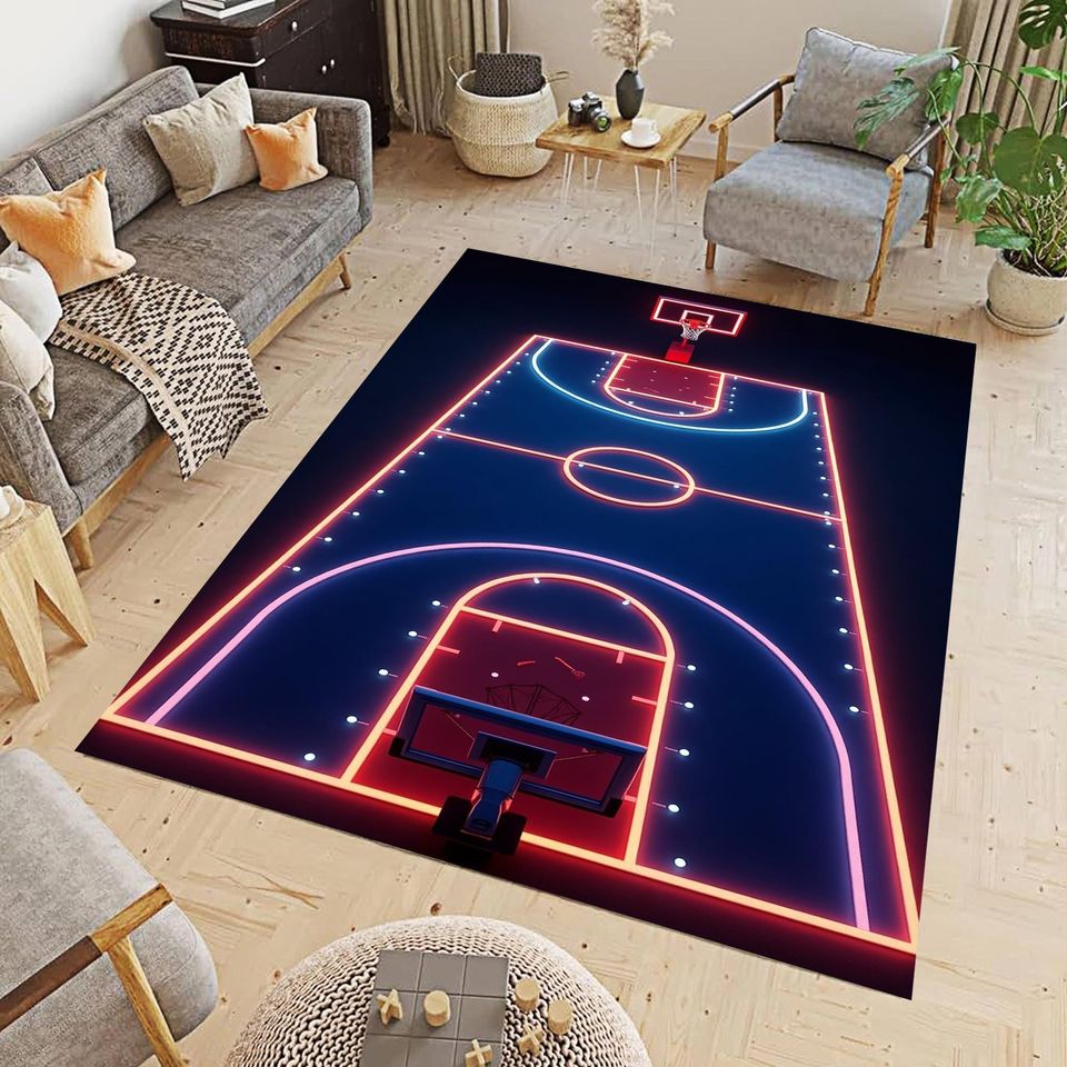 Basketball Rug: Modern Sports Decor for Playroom or Living Room