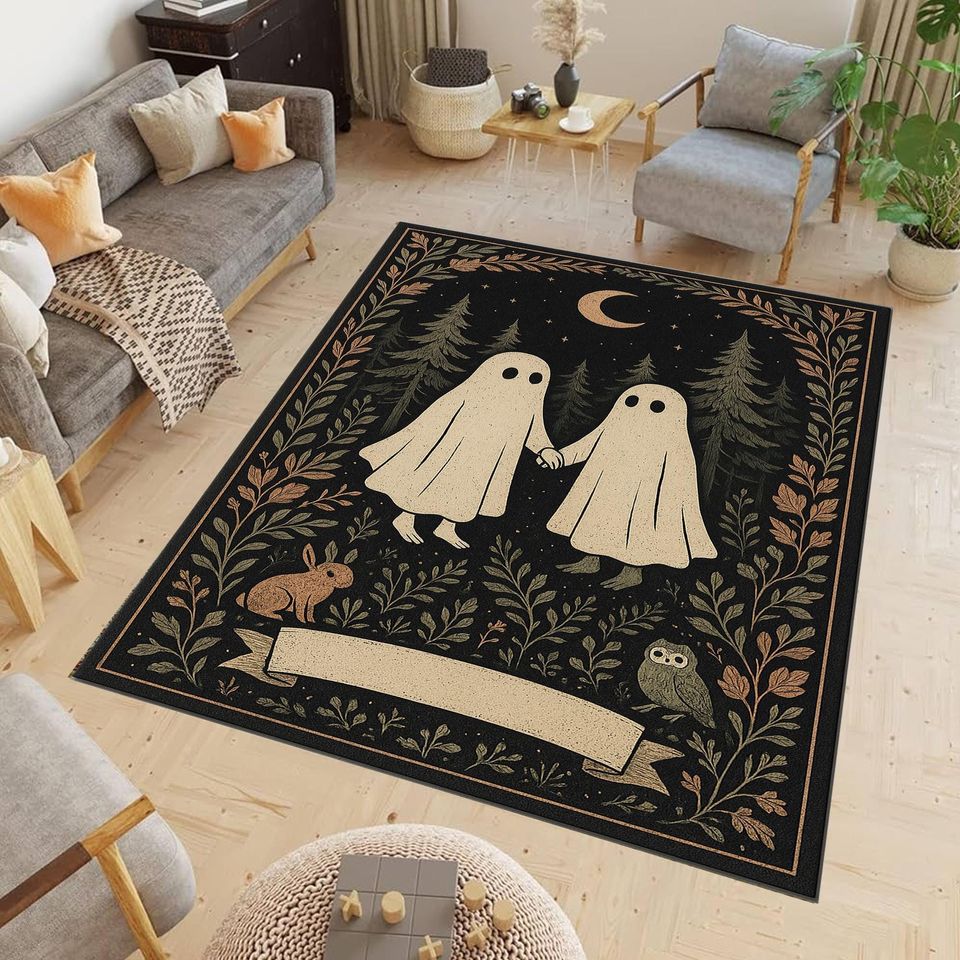 Custom Ghost Couple Rug: Gothic Cottagecore Halloween Decor