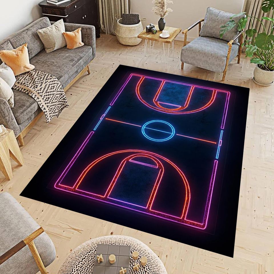 Basketball Rug: Modern Sports Decor for Playroom or Living Room