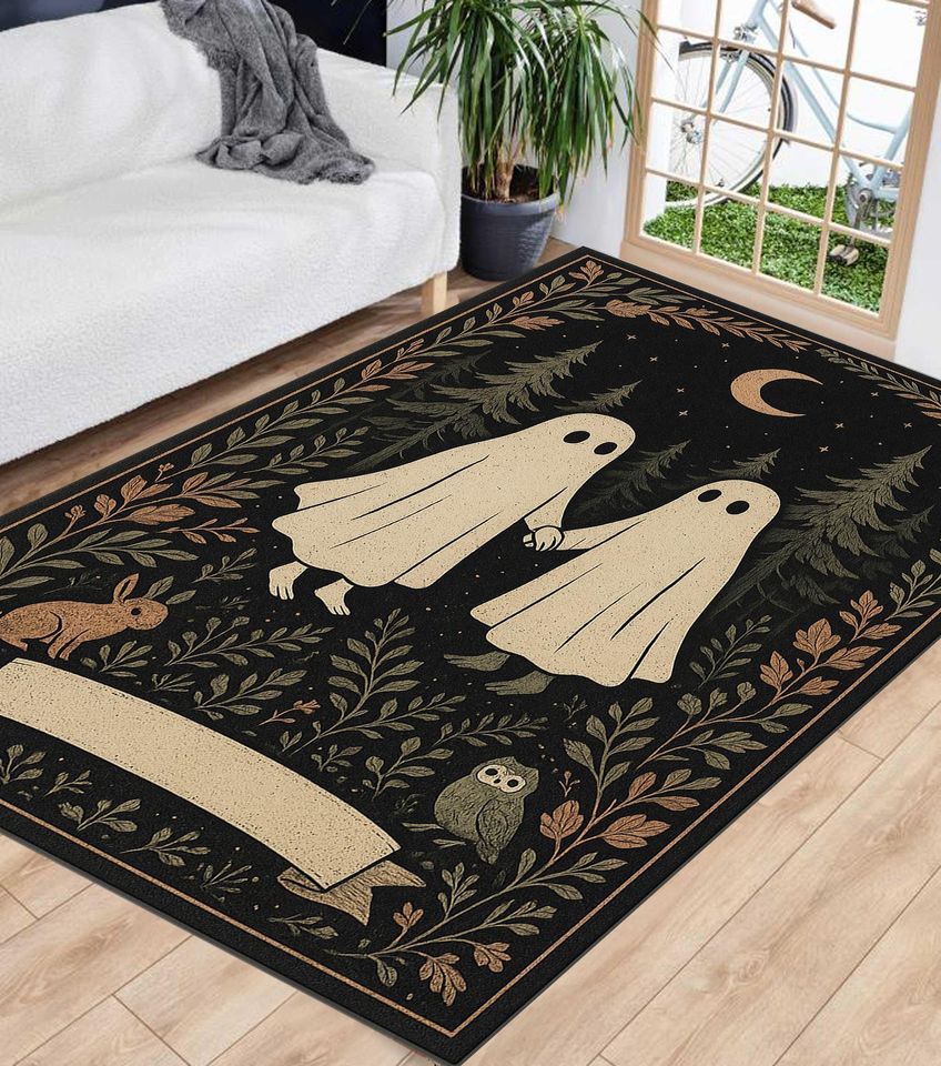 Custom Ghost Couple Rug: Gothic Cottagecore Halloween Decor