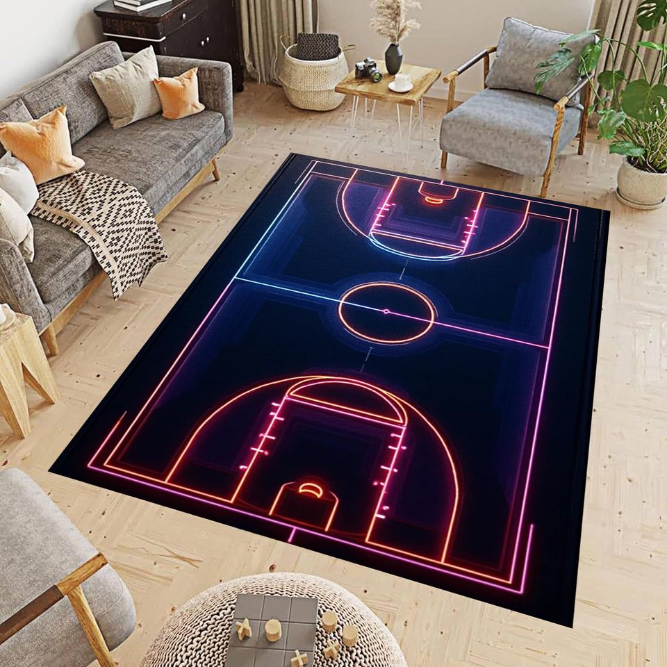 Basketball Rug: Modern Sports Decor for Playroom or Living Room
