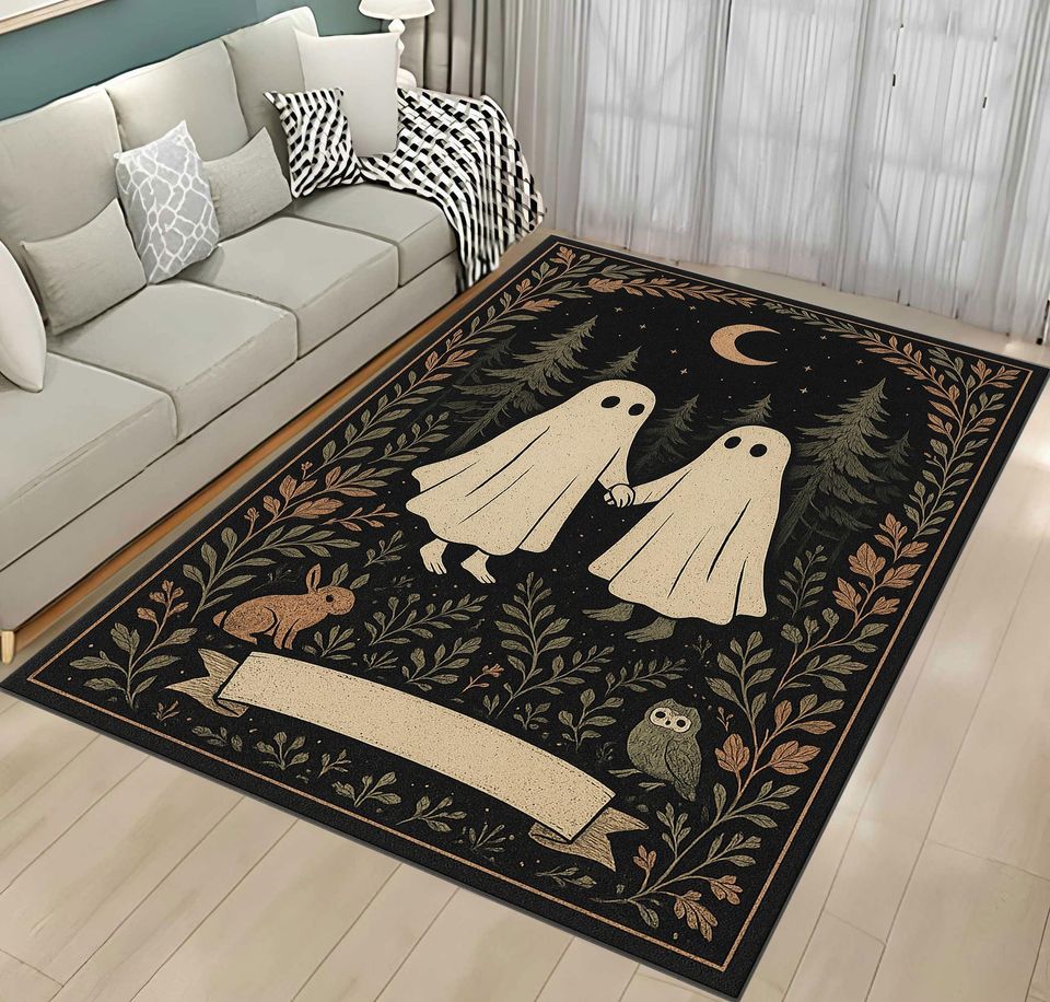 Custom Ghost Couple Rug: Gothic Cottagecore Halloween Decor