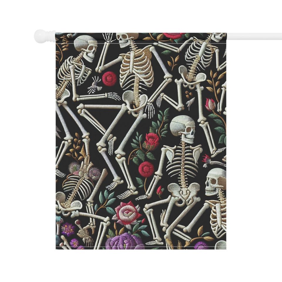 Skeletons, Embroidered Flowers, Halloween, Garden Flag, House Flag