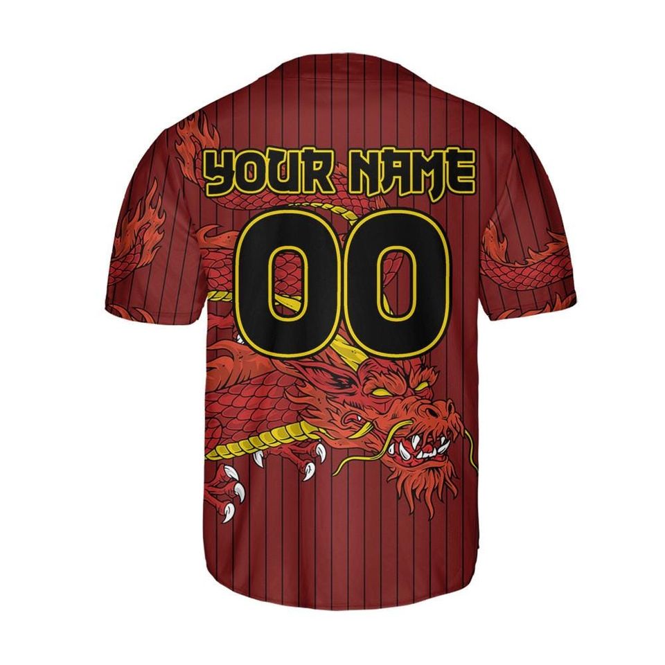 Personalize Team Name Devilish Dragon Striped Maroon Color Baseball Jersey