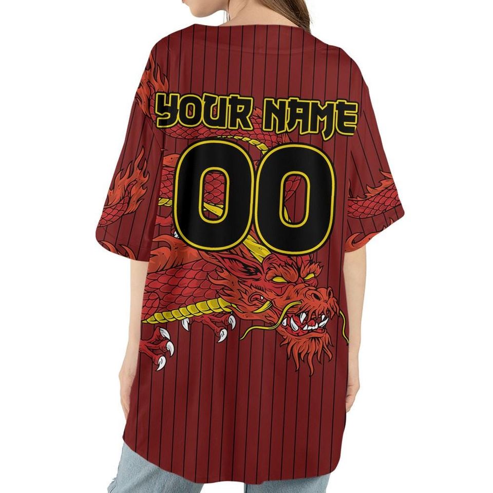 Personalize Team Name Devilish Dragon Striped Maroon Color Baseball Jersey