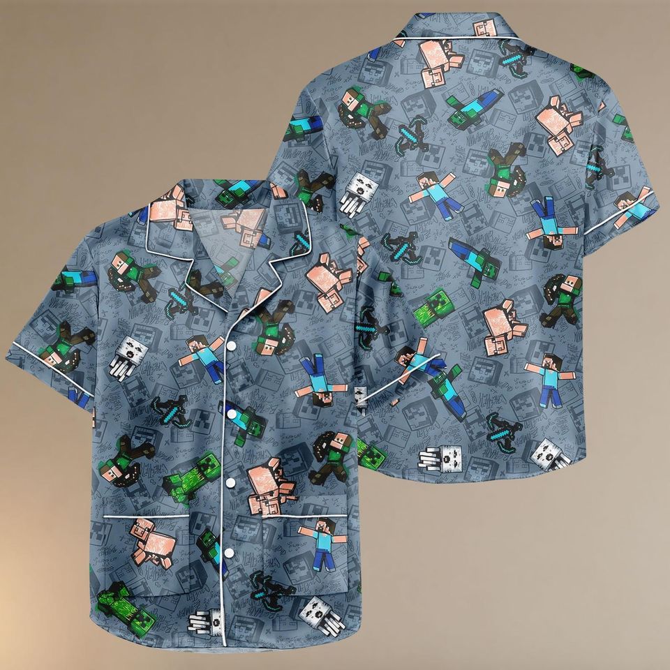 Minecraft Pixel Pajama Set for Kids and Adults with Pocket