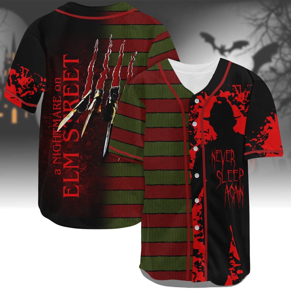 Never Sleep Again Baseball Jersey, Freddy Krueger Baseball Shirt