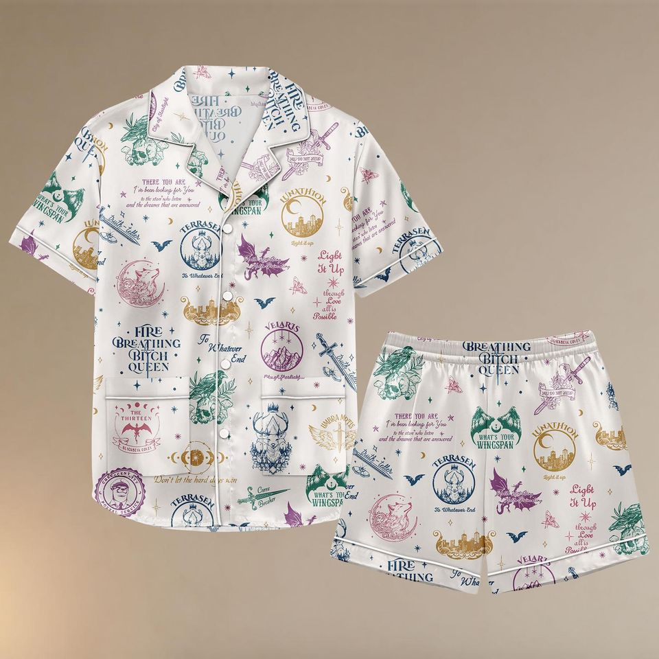 ACOTAR Court Symbols Pajama Set, Velaris Terrasen Night Court Gift, Fantasy Bookish Sleepwear, Cozy PJs for Women