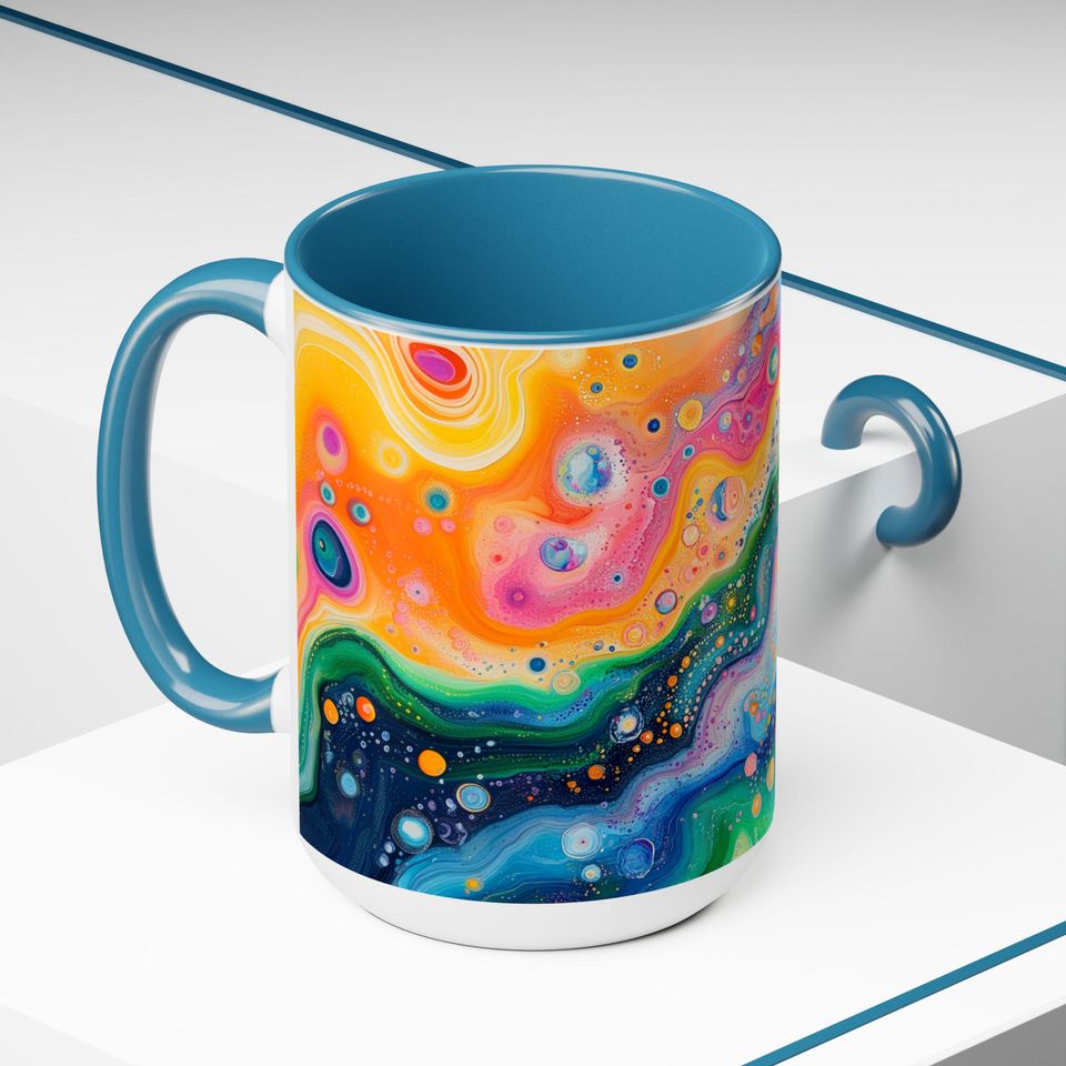 Psychedelic Two-Tone Coffee Mugs, Colorful Ceramic Cups for Unique Drinking