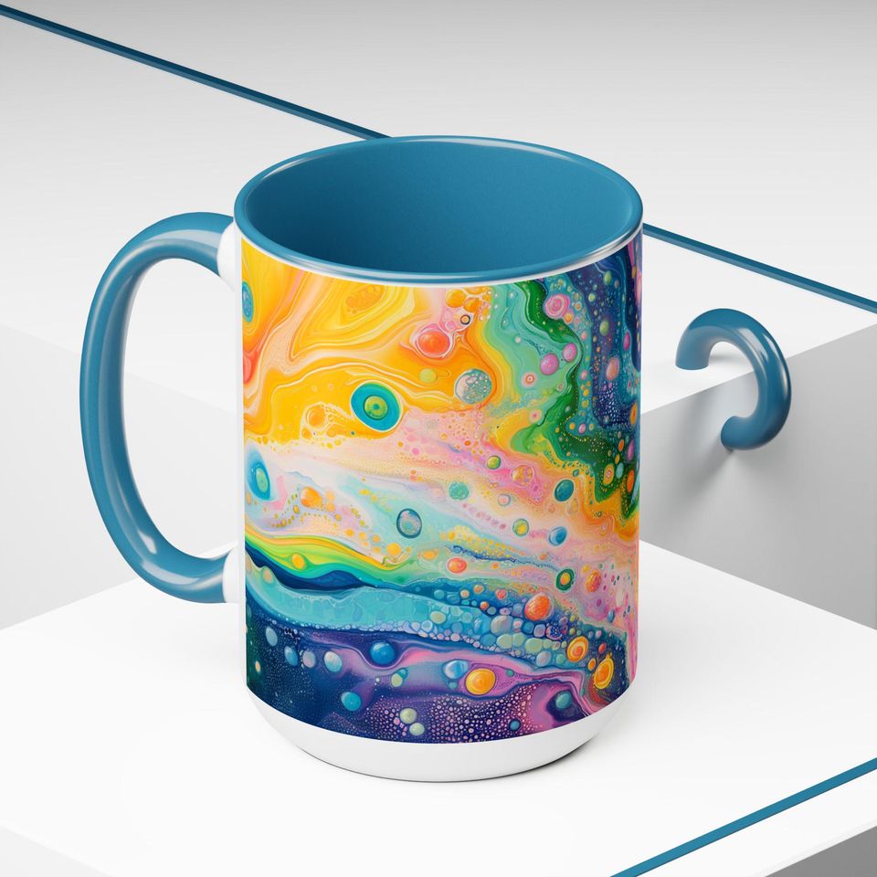 Psychedelic Two-Tone Coffee Mugs, Unique Ceramic Cups, Gift for Coffee Lovers