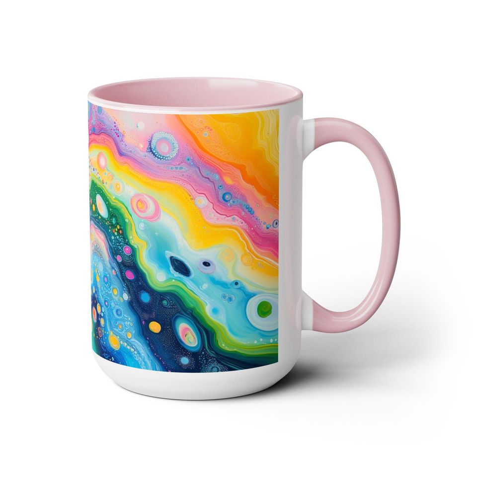 Psychedelic Two-Tone Coffee Mugs, Colorful Ceramic Cups for Unique Drinking