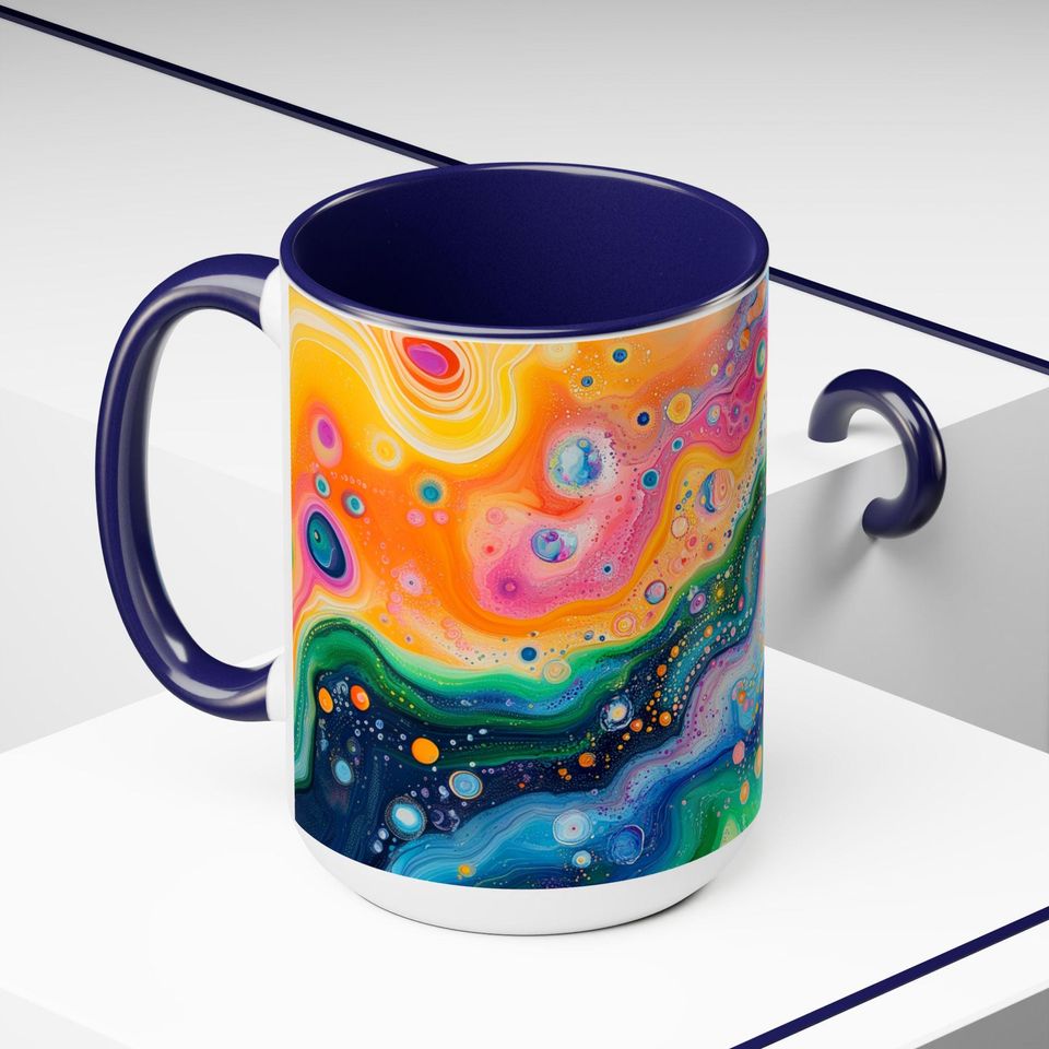 Psychedelic Two-Tone Coffee Mugs, Colorful Ceramic Cups for Unique Drinking