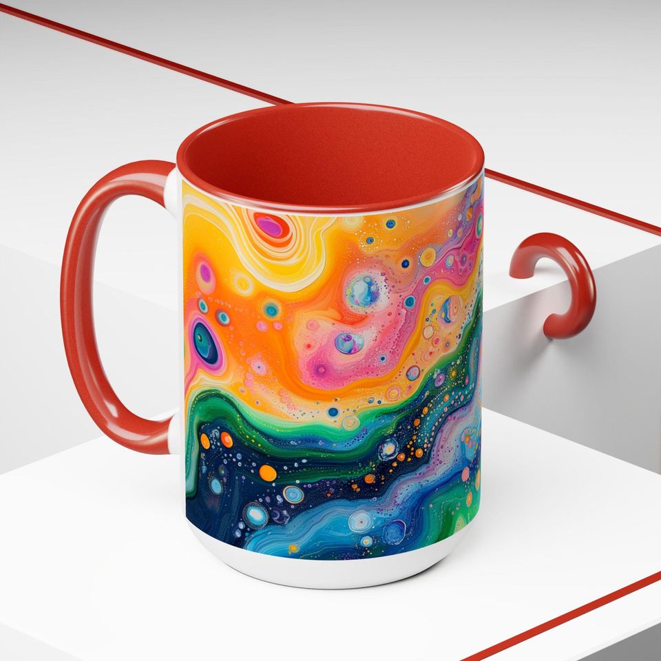 Psychedelic Two-Tone Coffee Mugs, Colorful Ceramic Cups for Unique Drinking