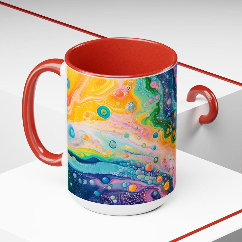 Psychedelic Two-Tone Coffee Mugs, Unique Ceramic Cups, Gift for Coffee Lovers