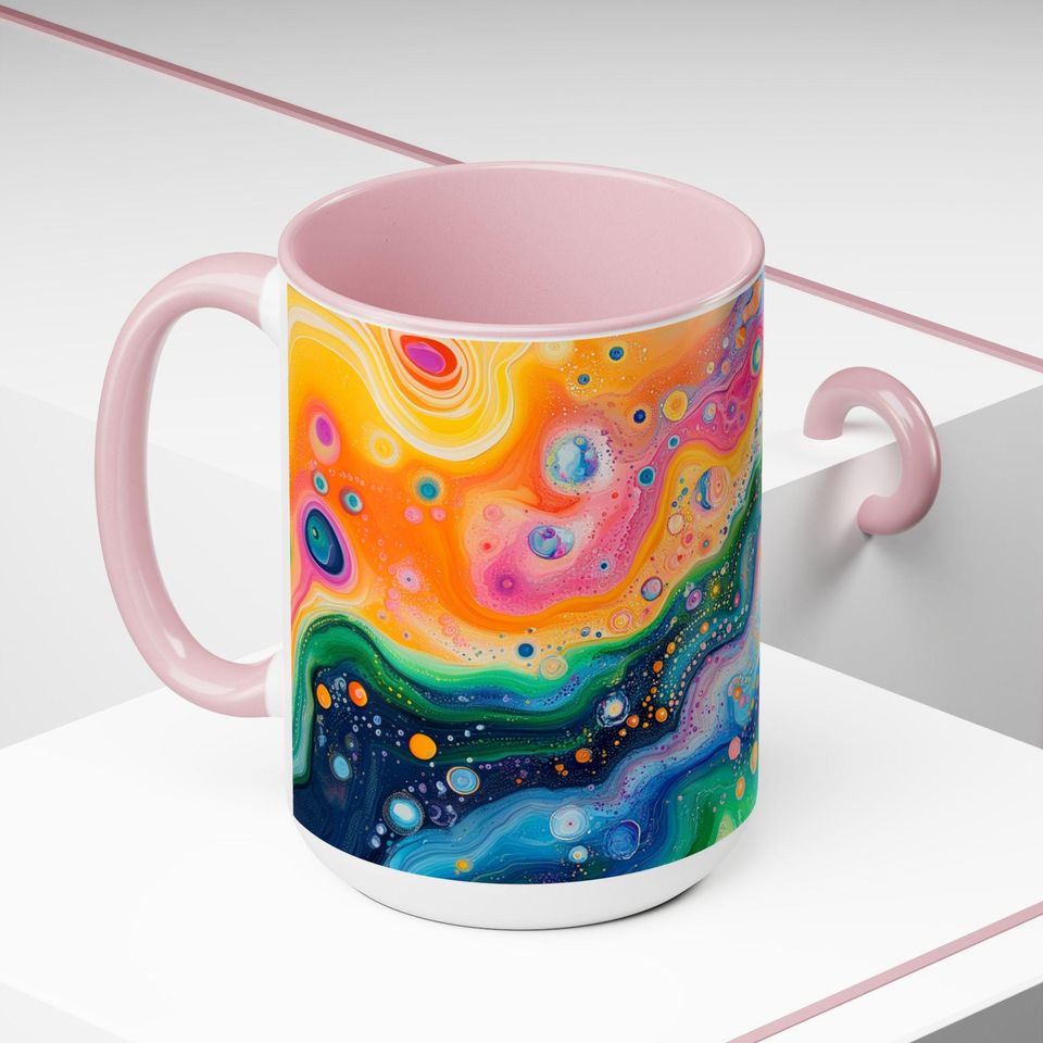 Psychedelic Two-Tone Coffee Mugs, Colorful Ceramic Cups for Unique Drinking
