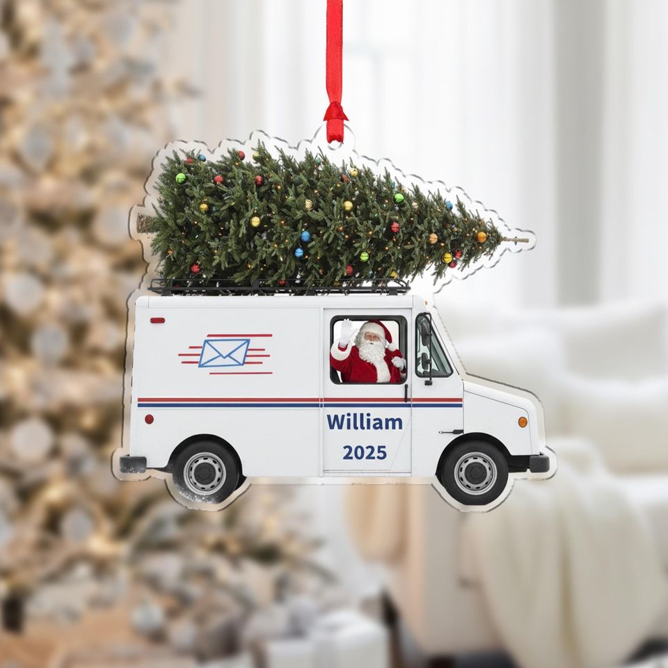 Personalized Mail Truck Ornament  Custom Postal Worker Christmas Tree Gift 2025