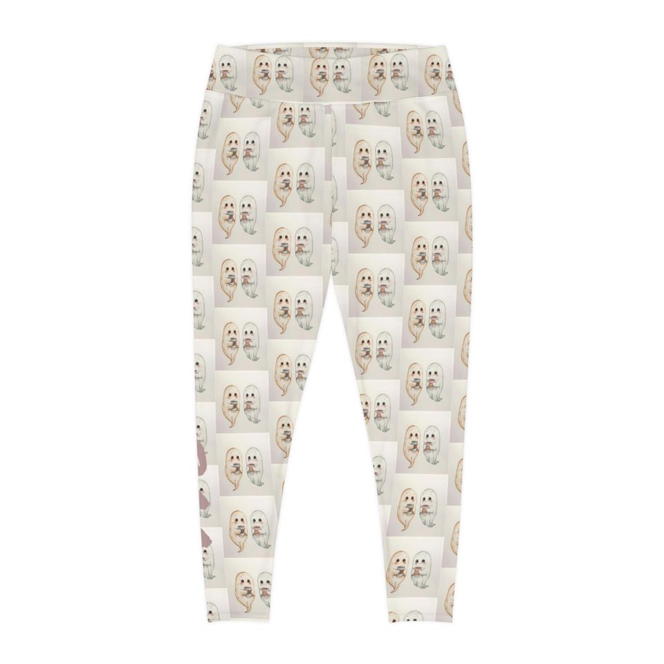 Caffeinated Ghosts Plus Size Leggings, Personalized Boo Design, Customizable