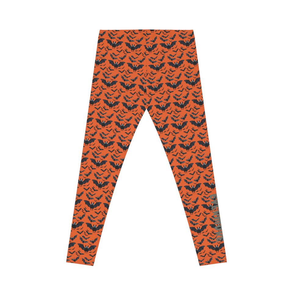 Orange Bat Print Leggings: Gothic Yoga Pants