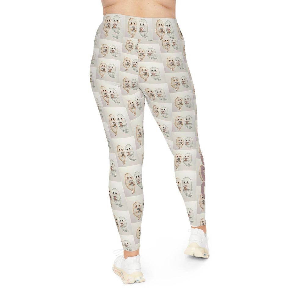 Caffeinated Ghosts Plus Size Leggings, Personalized Boo Design, Customizable