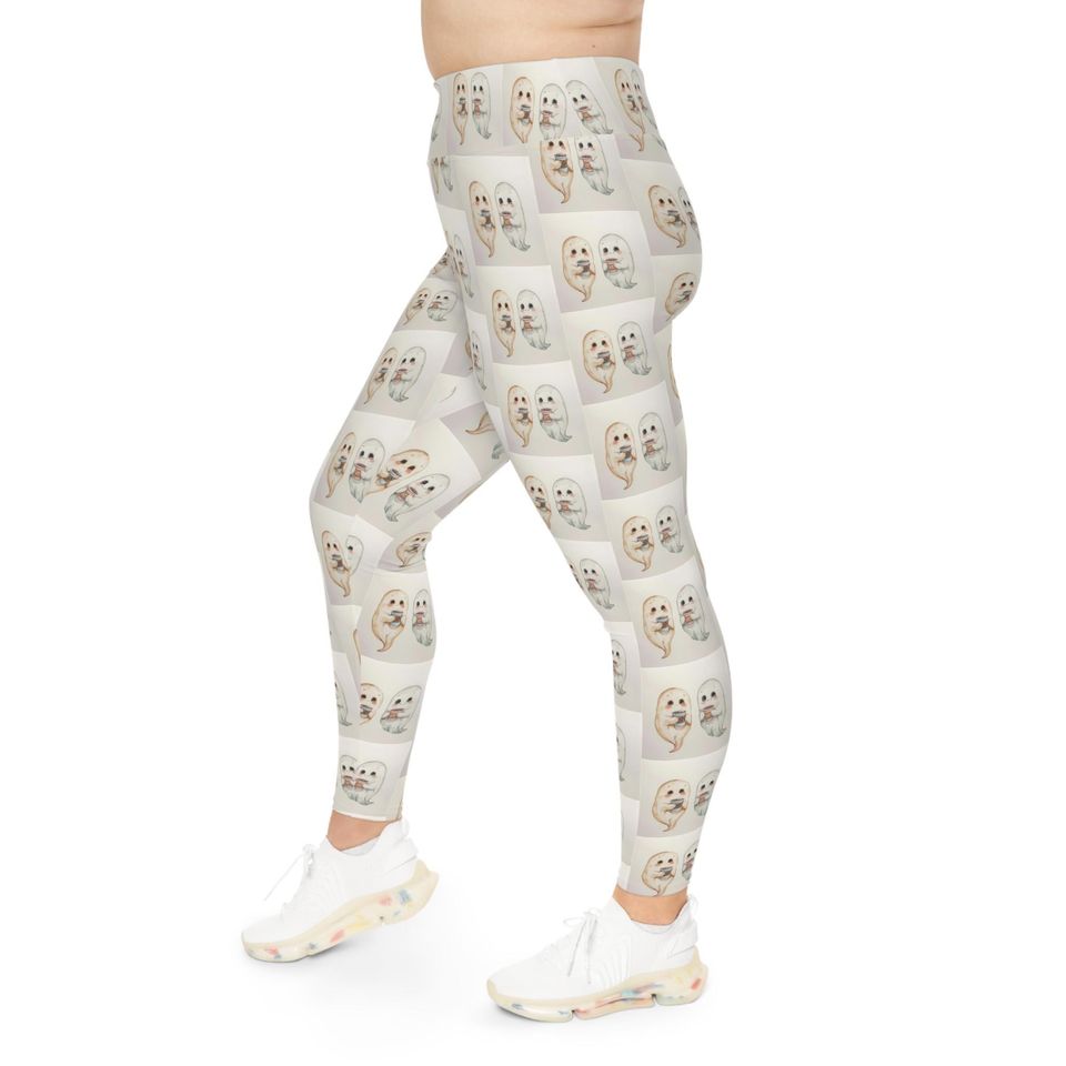 Caffeinated Ghosts Plus Size Leggings, Personalized Boo Design, Customizable