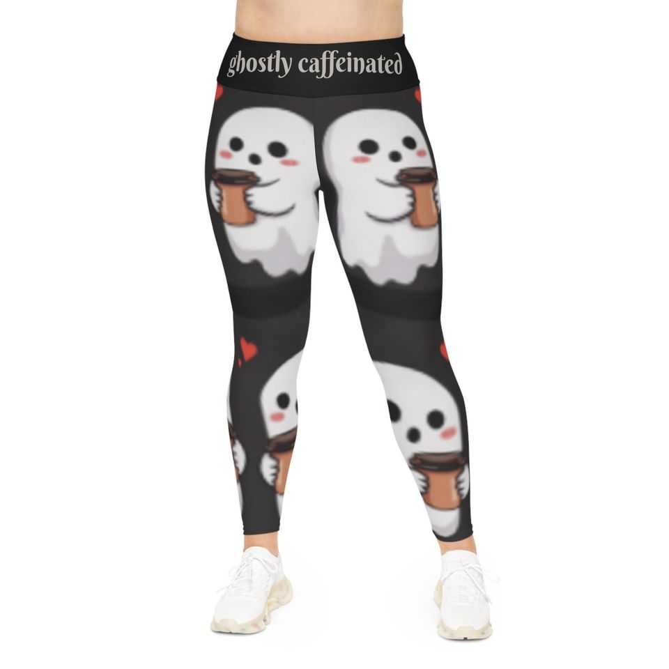 Ghostly Caffeinated Slimming Leggings: Plus Size Halloween Yoga Pants