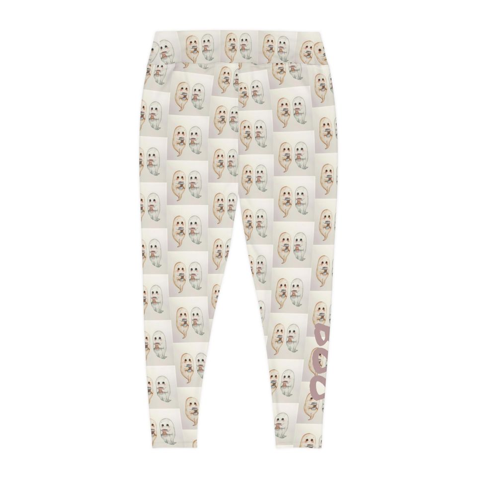 Caffeinated Ghosts Plus Size Leggings, Personalized Boo Design, Customizable